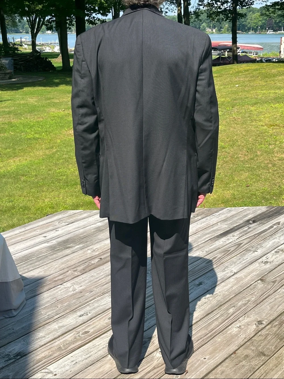 BCBG Attitude black pinstripe wool suit 44R